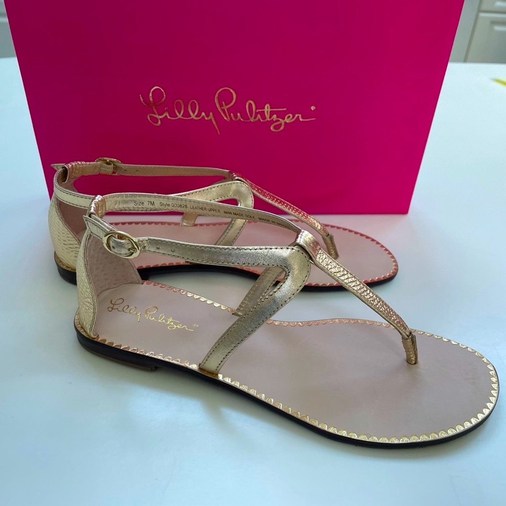 Lilly Pulitzer Heather Sandals Gold Metallic Size 7 NEW IN BOX! MSRP $158